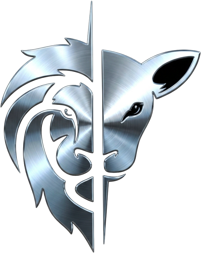 Resurgence logo: lion and lamb split-face mark in chrome